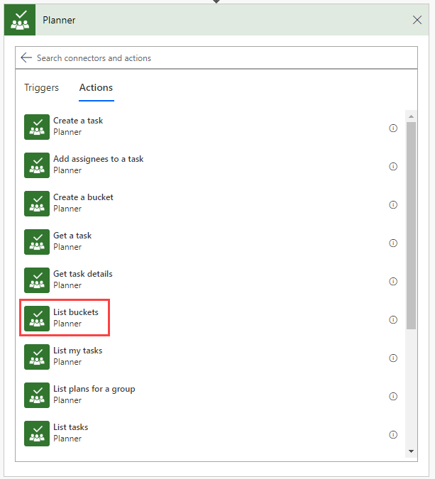 Planner - List buckets action
