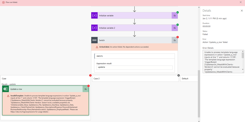 Flow fails due to missing parameter.