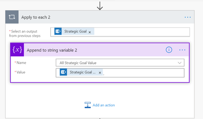 The string variable is to ensure in the emails sent out, the strategic goal  column which is a multiple value column captures multiple values in the email