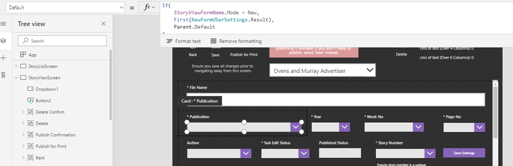 One of the specific fields I'm trying to set a Default value to.