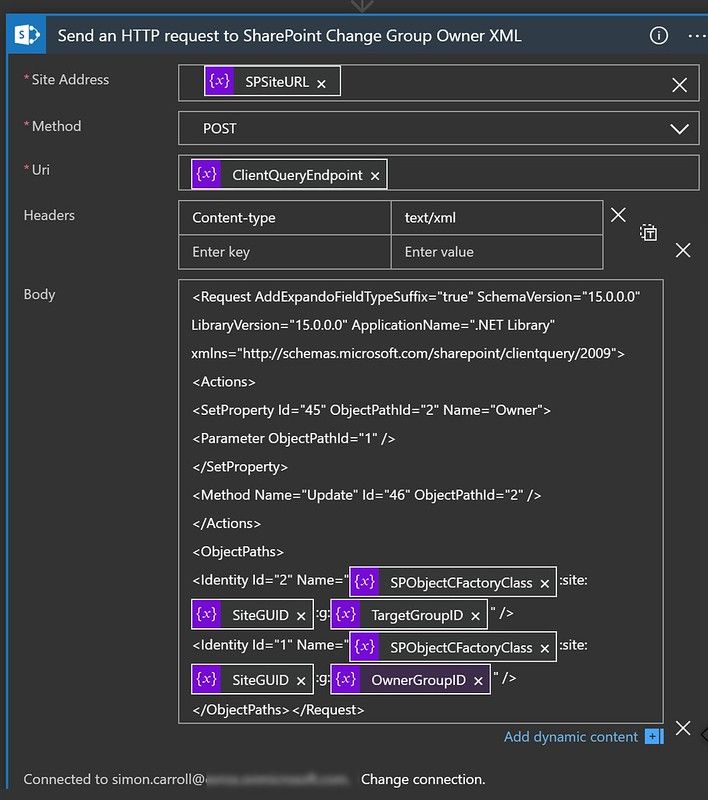 XML to change owner to a Group