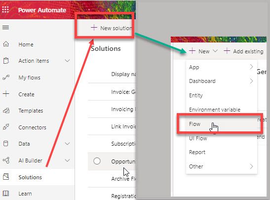click on solutions & create new flow