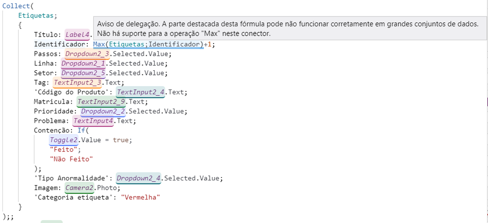 My PowerApps is in Portuguese, but the error is what I mentioned above.