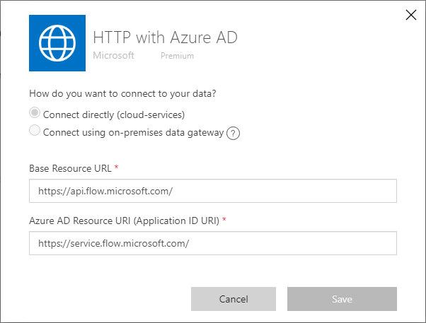 Flow API connection configuration