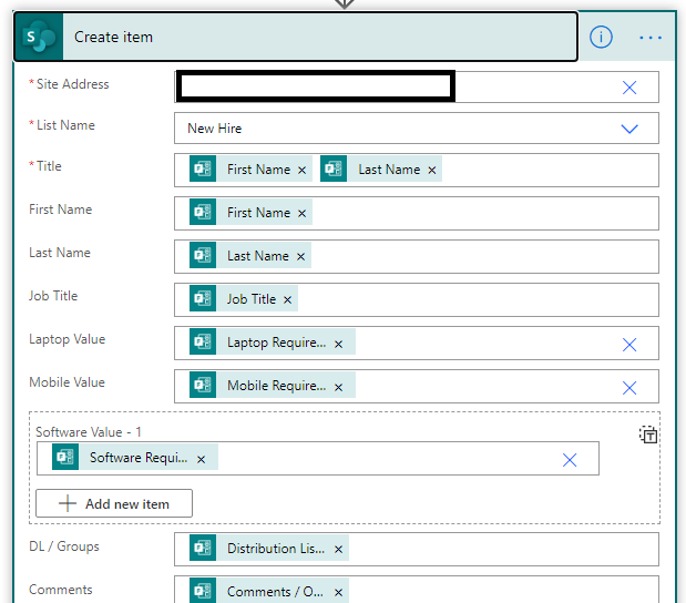 Create a Sharepoint Item with your form data