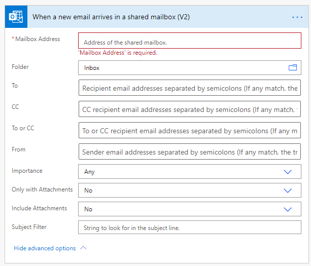 Power Automate trigger - When a new email arrived in a shared mailbox (V2)