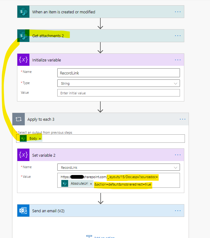 I also created another field to store the new URL, and used it instead of the Attachments field.