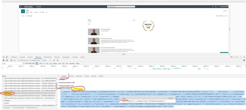 F12 used to Capture Metadata for "SavePageDraft" bloc