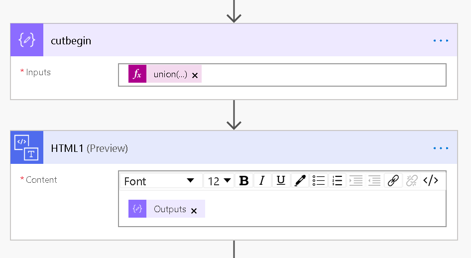 cut begin expression is    union(body('Select'),body('Select'))