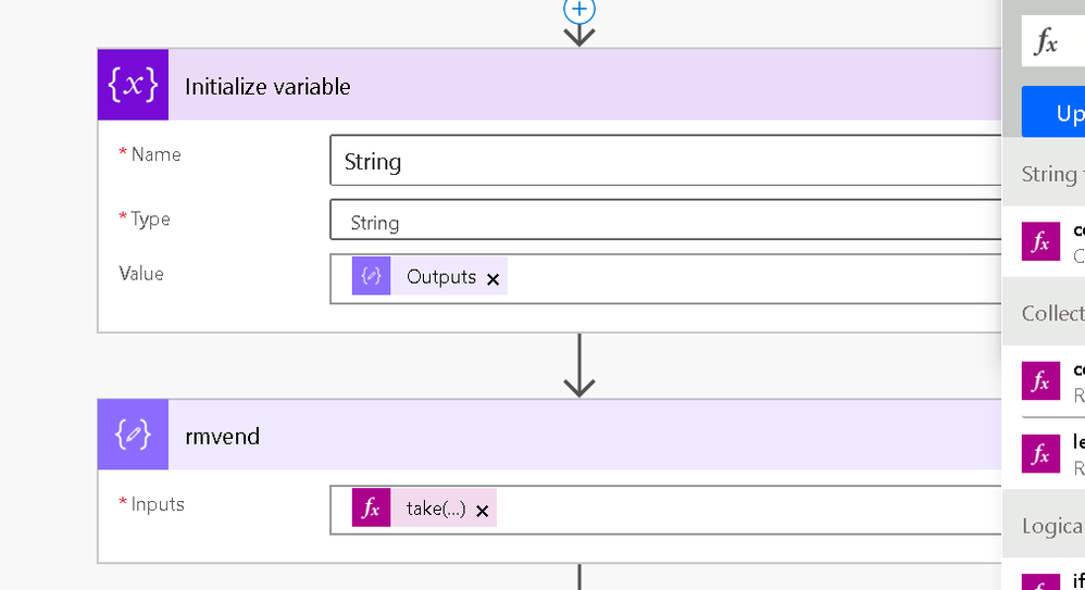 take(variables('String'),sub(length(variables('String')),3))