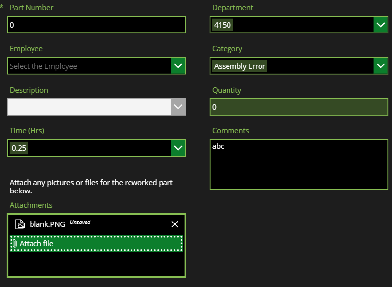 information entry screen (edit form)