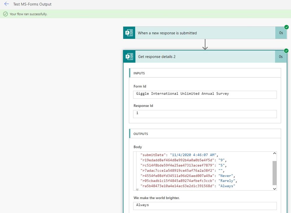 Response details in output