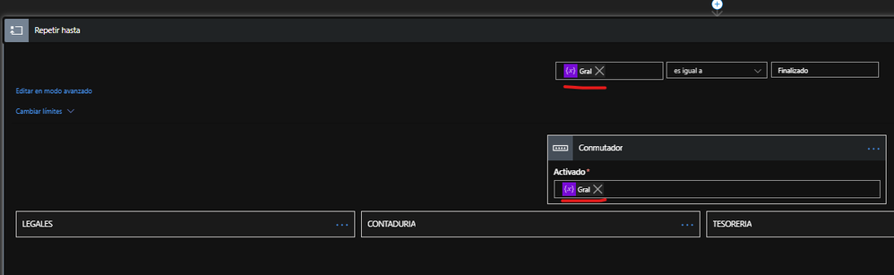 assign the variable to both elements, when the variable becomes "Finished" it should en the loop