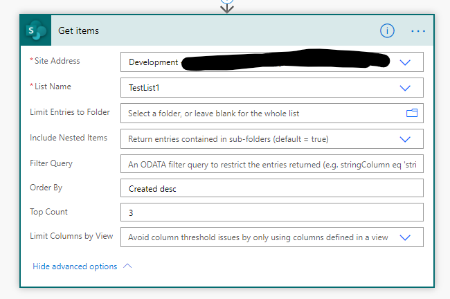 Get Items, to get latest 3 items from SharePoint List