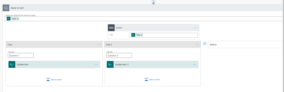 Loop through items, Switch action to perform updates as the per values in Item