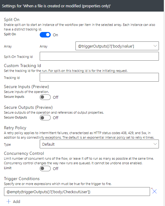 Current trigger condition (only trigger when document is "checked in")