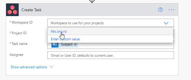 Selected workspace from list