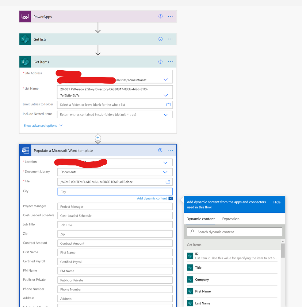 Using the List Drop Down dynamic fields are available