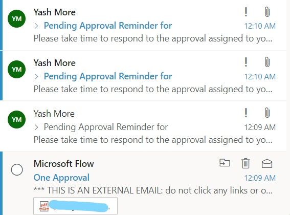 Separate reminder and first approval email.