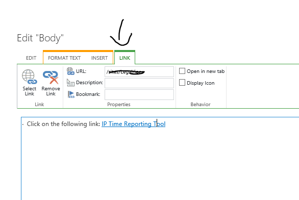 add link via Link option to a sharepoint site