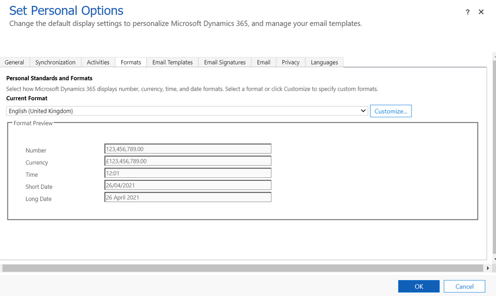 Personalisation Settings