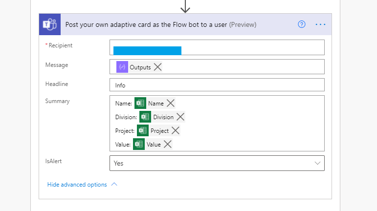 Adaptive card inputs