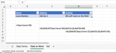 Data in Excel for Word