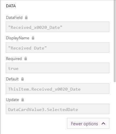 Settings of DataCard