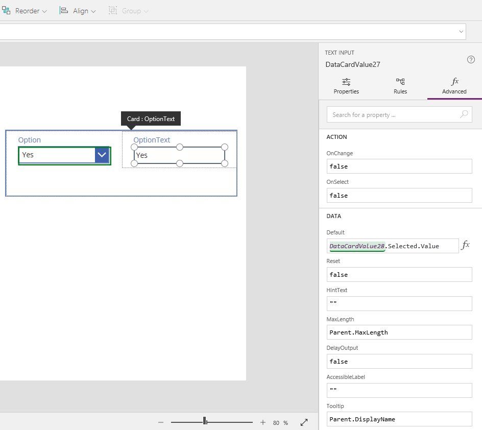 Text column default set to option column value