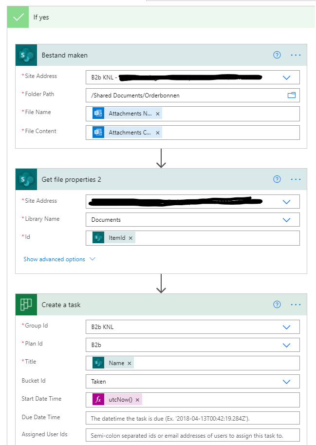 if Yes it uploads the attachment to Sharepoint, then gets the information to create a new task