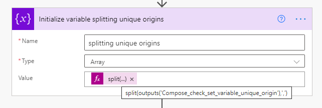 then I am splitting the unique origins from the compose output