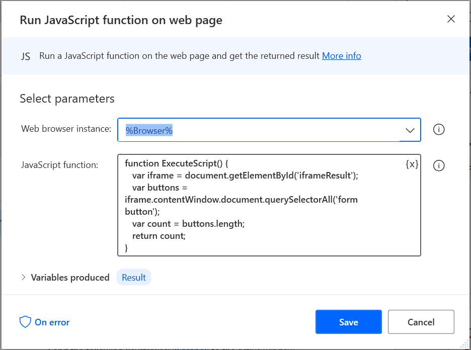 Sample JS: replace querySelectorAll reference with you button path