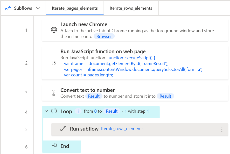 Within the page iterator, you call the rows iterator