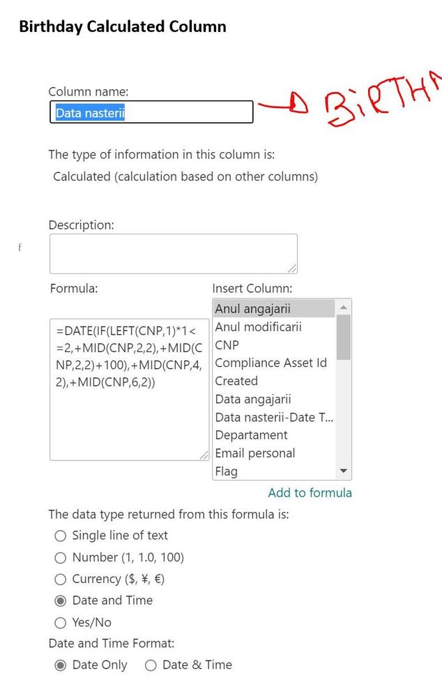 Calculated Column Bitrhday