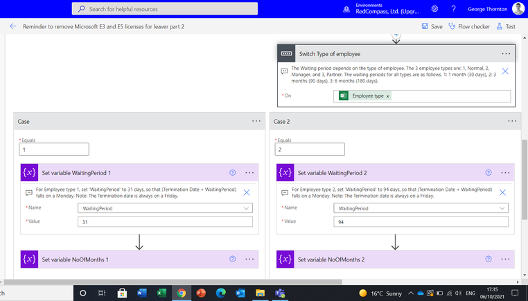 Reminder to remove Microsoft E3 and E5 licenses part 2 flow Switch Type of Employee on 06-10-2021.PNG