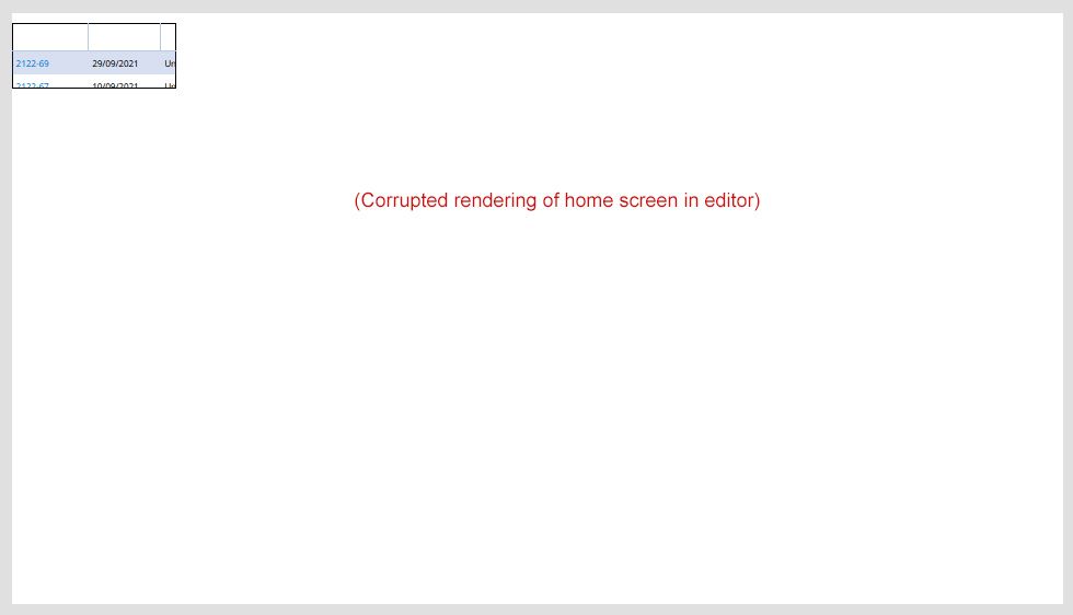 Corrupt rendering of home screen in editor