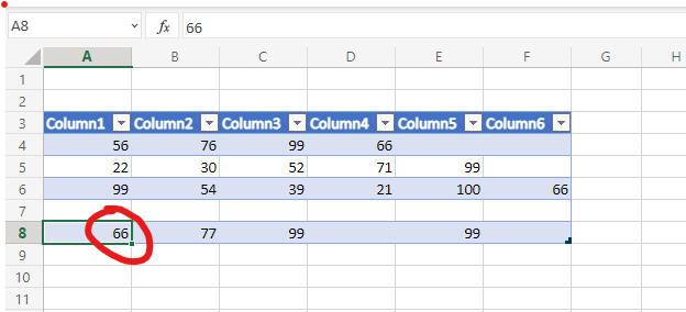 excel table