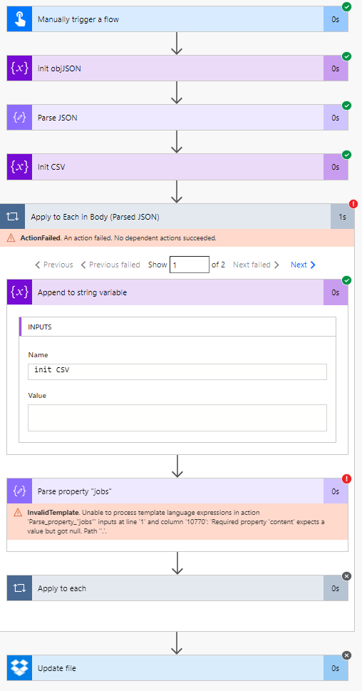 Flow Output Error (empty first element)