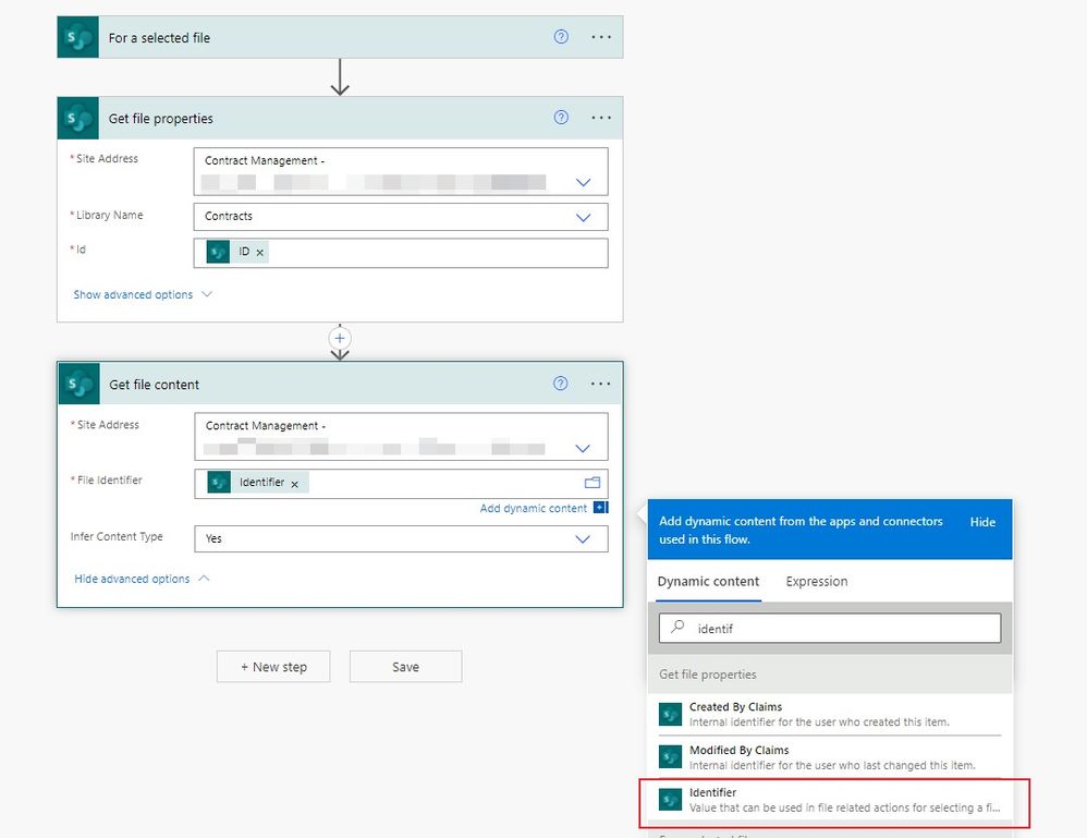 Use dynamic content called "Identifier" not "ID" from Get File properties