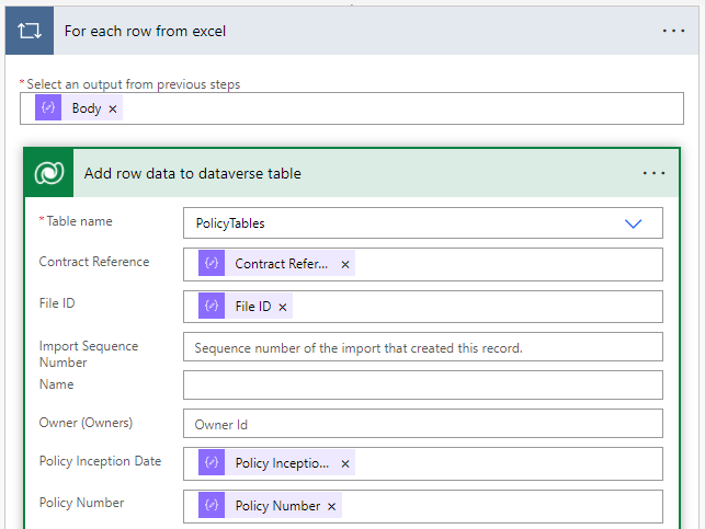 Add the data from parsed output to dataverse