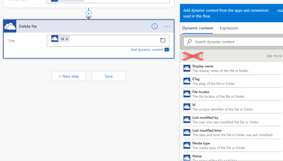 List of dynamic content from Create file 2 step