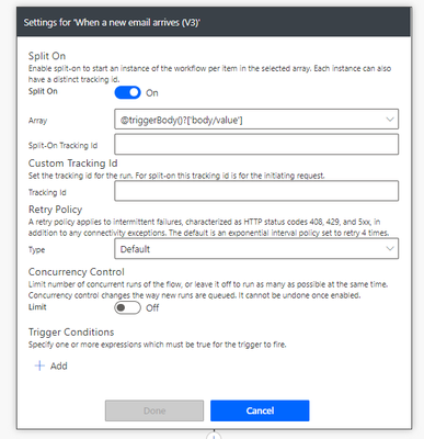 Connector setting of manually created Flow