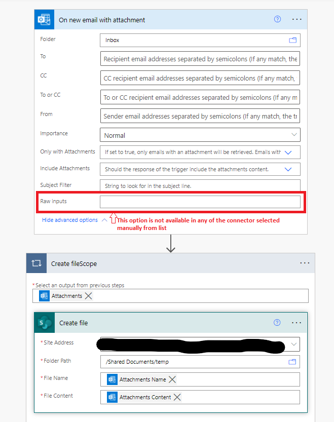 Working connector created through template