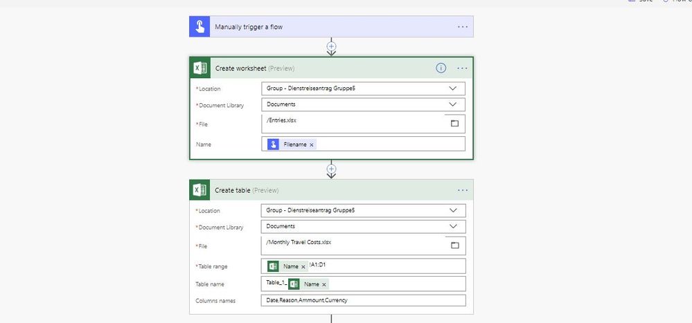 Table and worksheet creation