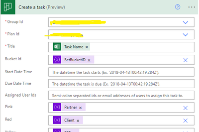 Add the task using the variables for the labels