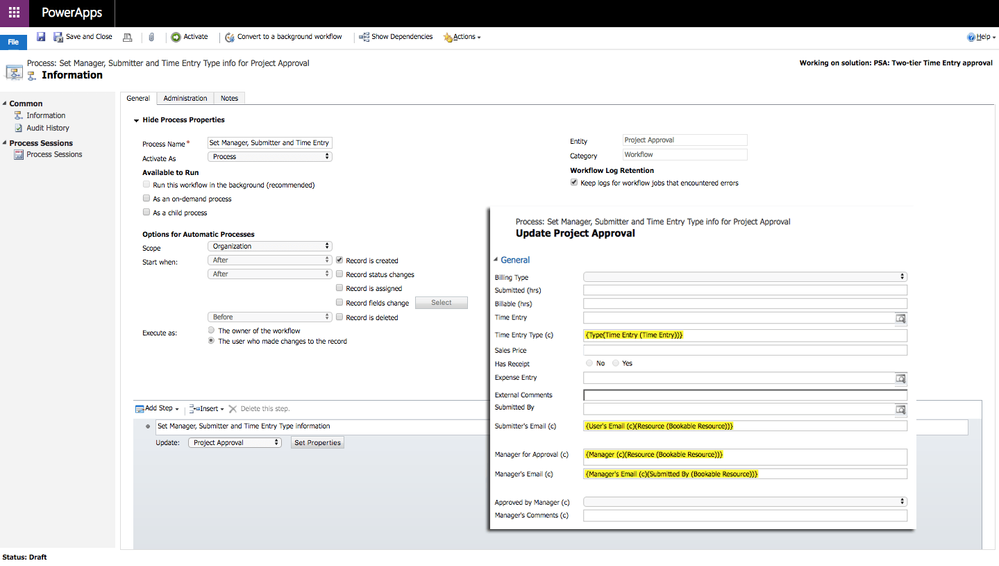 Update Project Approval from Bookable Resource.