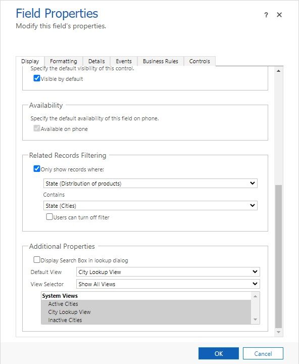 Related record filtering settings