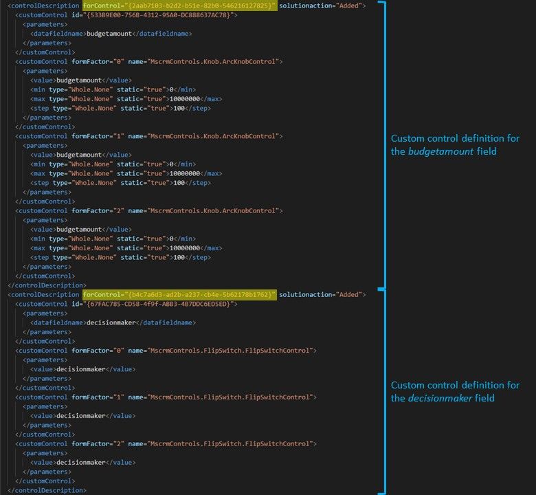 Custom control definitions in the lead form