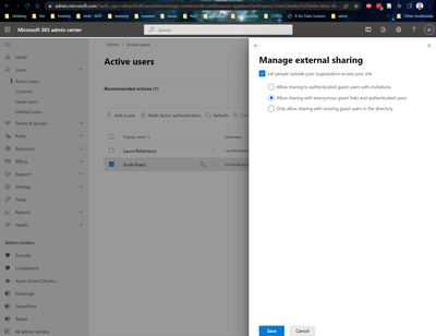 general admin center also allows external sharing for anyone, including anonymous or guest users