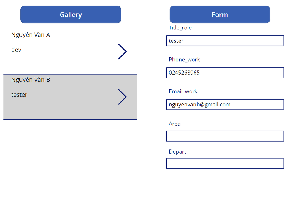 data not display on Area, Depart filed